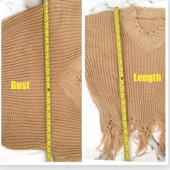 Tan Distressed V Neck Sweater - Small flaw - Picture 6 of 6